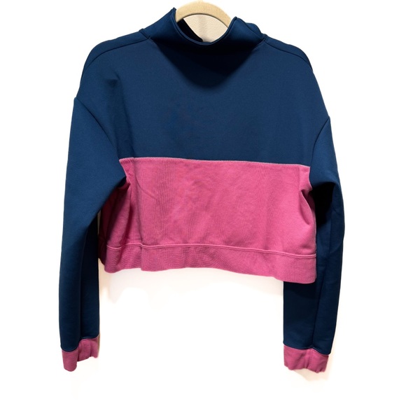 Nike Pro Women's Dri-FIT Cropped Half-Zip Sweatshirt Navy/Pink Oversized Small - Picture 3 of 8